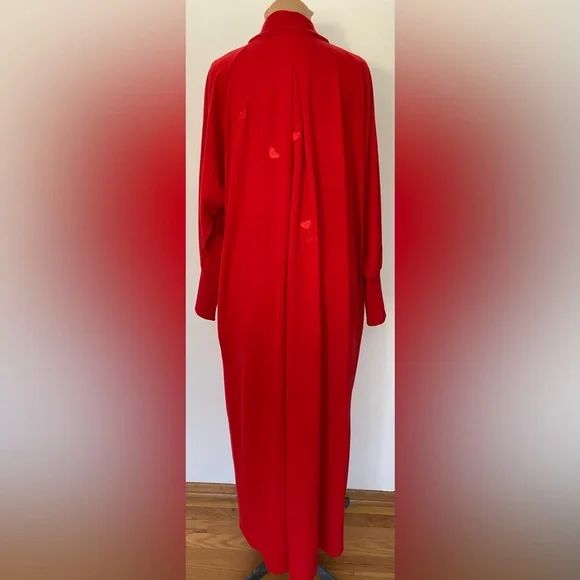 Vintage Red Wool Fur Belt 70s Bathrobe *Small* LILY Of FRANCE Raglan Sleeve Knit